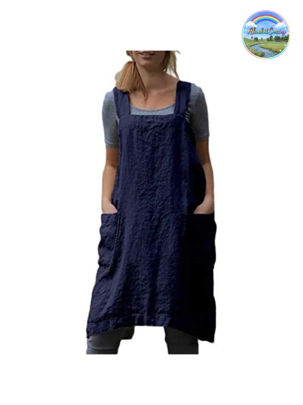 Cotton Linen Cross Back Apron with Pockets Pinafore Dress for Baking Cooking